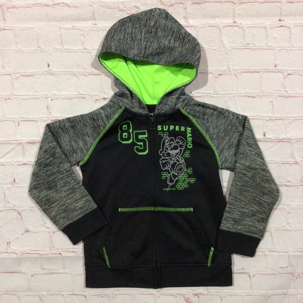 Jumping Beans Fleece Super Mario Black and Green Hoodie - Size 6